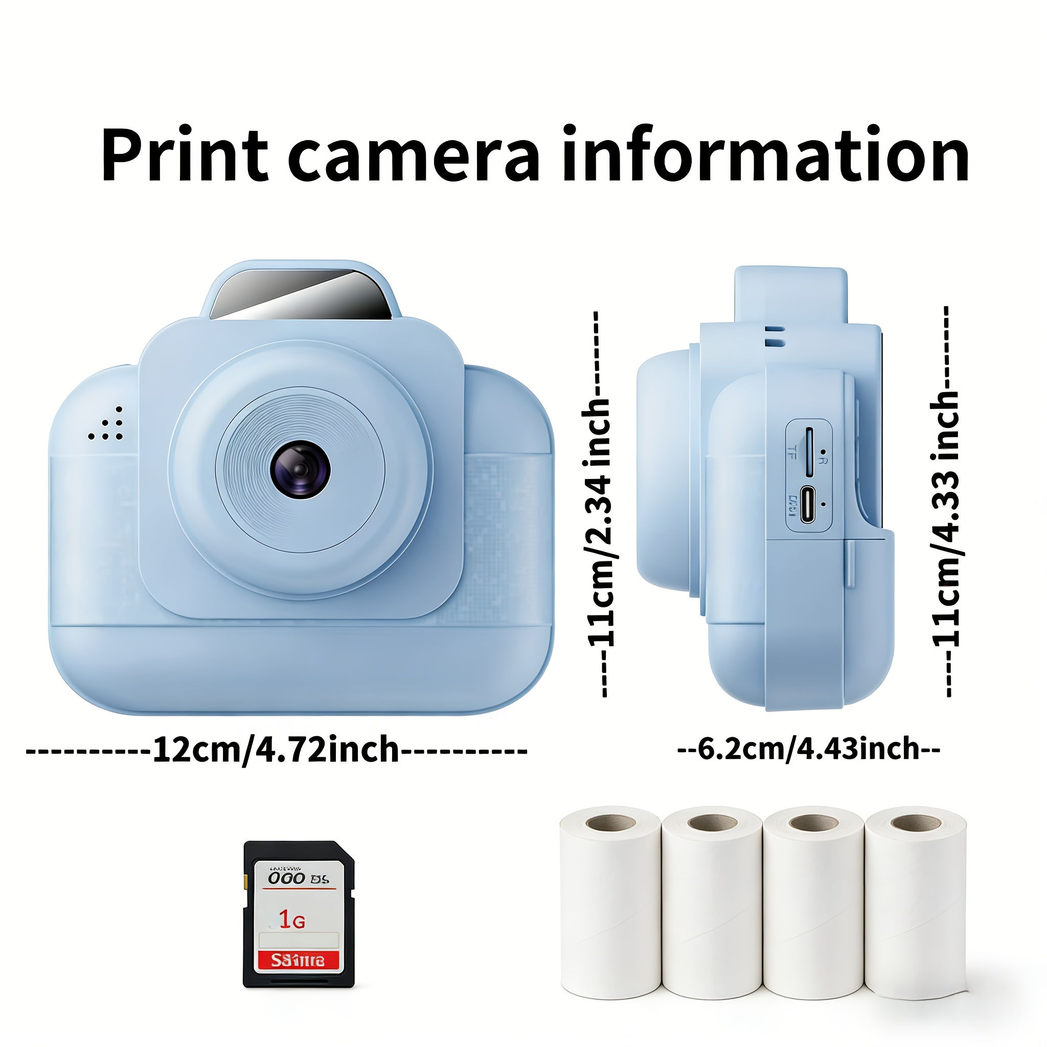Thermal Printer - طابعة صور محمولة (لون أزرق) مع